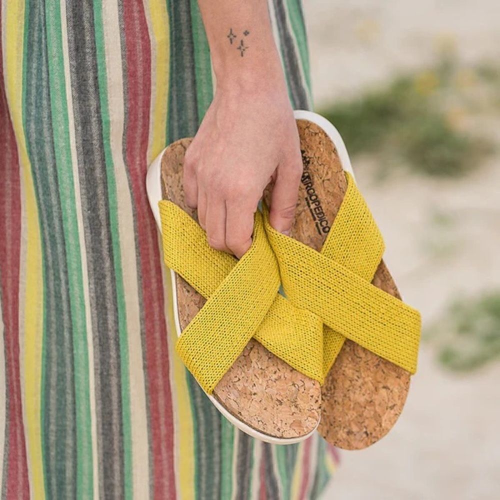 ARCOPEDICO Women’s Pantanal H80 Knit Slides in the Size 40/9 US in Mustard Color